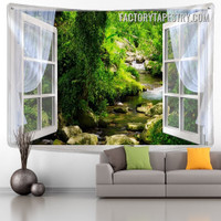 Window View Forest Tapestry Nature Landscape Modern Wall Hanging for Living Room