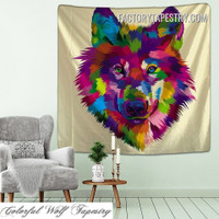 Colorific Wolf Abstract Animal Modern Wall Hanging Tapestry for Living Room