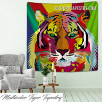 Multicolor Tiger Face Abstract Animal Modern Wall Hanging Tapestry for Room Décor