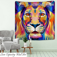 Chromatic Lion Abstract Animal Modern Wall Hanging Tapestry for Mural Backdrop