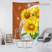 Sunflower Illustration Floral Animal Nordic Morandi Wall Art Tapestry for Home Decoration