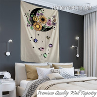 Crescent Moon with Flowers Floral Bohemian Tarot Wall Hanging Tapestry for Wall Decoration