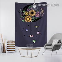 Crystal Crescent Moon Floral Bohemian Tarot Wall Art Tapestry for Living Room Bedroom