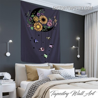 Crystal Crescent Moon Floral Bohemian Tarot Wall Hanging Tapestry for Living Room Bedroom