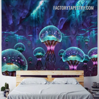 3D Jellyfish World Dreamy Fantasy Abstract Psychedelic Wall Art Tapestry for Living Room Décor