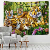 Family of Tigers Animal Landscape Modern Wall Art Tapestry for Living Room Dorm Décor