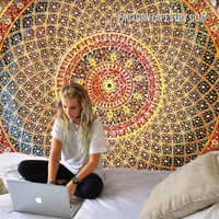 Circular Ceramic Pattern Indian Mandala Design Bohemian Hippie Wall Decor Tapestry for Bedroom Dorm Home Décor