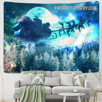 Reindeer Sleigh Ride Fairy Tale Christmas Modern Wall Décor Tapestry for Living Room