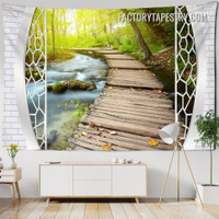 Wooden Pier Nature Landscape Modern Wall Hanging Tapestry for Living Room Decoration