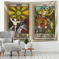 The Sun and Strength Medieval Europe Divination Vintage Tarot Card Tapestries Mysterious Wall Hanging Tapestry for Home Décor