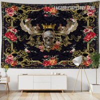 Golden Crown Skull Medieval Gothic Renaissance Style Vintage Wall Hanging Tapestry for Living Room Bedroom Dorm Home Décor