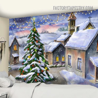 Snowy Landscape Christmas Tree Occasion Modern Wall Hanging Tapestry for Bedroom Dorm Home Decoration