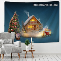 Winter House Christmas Occasion Landscape Modern Wall Art Tapestry for Living Room Decoration