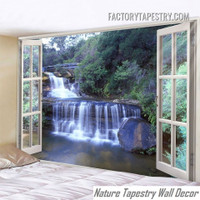 Window Waterfall Nature Landscape Modern Wall Art Tapestry for Home Décor