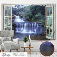 Window Waterfall Nature Landscape Modern Wall Hanging Tapestry for Home Décor