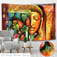 Buddha Face Portrait Spiritual Abstract Modern Wall Hanging Tapestry for Room Decoration