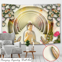 Buddha with Marble Flowers 3D Abstract Spiritual Modern Wall Art Tapestry for Living Room Decoration