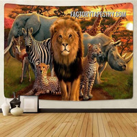 Jungle Safari Animal Landscape Psychedelic Tapestry Art