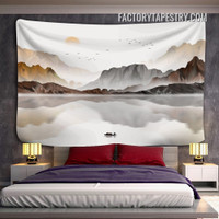 Sunset Mountain Japanese Landscape Nature Retro Wall Hanging Tapestry for Living Room Decoration