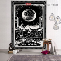 The Moon XII Black and White Bohemian Witchcraft Tarot Wall Hanging Tapestry