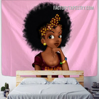 Black Cartoon Girl Bohemian Hippie Figure Wall Hanging Tapestry for Bedroom Dorm Home Decoration