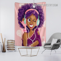Cute Cartoon Girl Bohemian Hippie Figure Wall Hanging Tapestry for Home Decoration