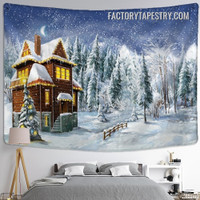 Winter Cottage Nature Landscape Modern Wall Hanging Tapestry for Bedroom Dorm Home Decoration