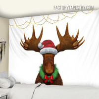 Merry Chris Moose Animal Christmas Occasion Wall Hanging Tapestry for Bedroom Decoration