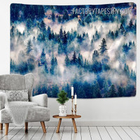 Smoggy Forest Nature Landscape Modern Wall Art Tapestry for Bedroom Living Room