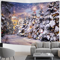 Snow Pine Forest Christmas Landscape Modern Wall Art Tapestry for Bedroom Decoration