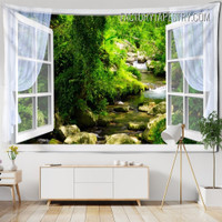 Forest View Window Landscape Modern Window Wall Hanging Tapestry for Room Decoration