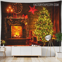 Decorated Christmas Fireplace Modern Wall Art Tapestry for Bedroom Decoration