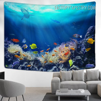 Underwater World Water Animal Seascape Modern Wall Hanging Tapestry for Bedroom Decoration