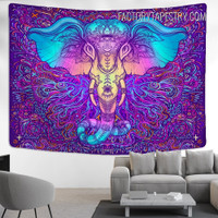 Tribal Elephant Mandala Pattern Hippie Vector Illustration Psychedelic Wall Decor Tapestry for Room Decoration