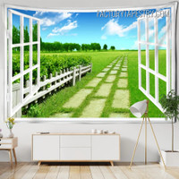 Green Lawn Nature Landscape Modern Wall Decor Tapestry for Room Decoration