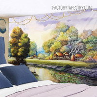 Countryside Landscape Watercolor Nature Artwork Retro Wall Art Tapestry for Living Room Decoration