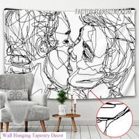 Boys Kiss Boho Creative Line Draw Bohemian Wall Art Tapestry