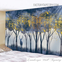 Deer Forest Silhouette Nature Landscape Illustration Nordic Wall Art Tapestry for Living Room Decoration