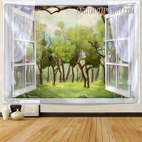 Forest View Window Landscape Tapestry Wall Decor for Living Room Decoration