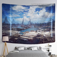 Future City Modern Science Fiction Tapestry Wall Art for Living Room Decoration