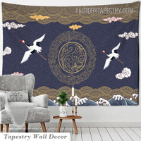 Flying Cranes Bird Japanese Style Mural Retro Wall Hanging Tapestry for Room Decoration