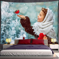 Cute Girl Figure Christmas Occasion Modern Wall Hanging Tapestry for Bedroom Decoration