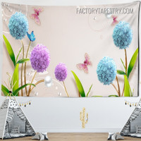 Flowers and Butterflies Floral Modern Wall Hanging Tapestry for Bedroom Decoration