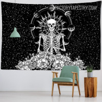 Skeleton Meditation Bohemian Skull Wall Art Tapestry for Bedroom Decoration