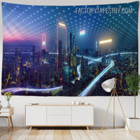 Smart City Future Cityscape Modern Psychedelic Wall Decor Tapestry for Home Decor