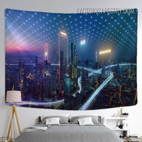 Smart City Future Cityscape Modern Psychedelic Wall Art Tapestry for Living Room Dorm