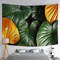 Yellow Green Leaves Vintage Botanical Wall Art Tapestry for Living Room Décor