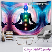 Meditation Pose III Spiritual Psychedelic Tapestry Art