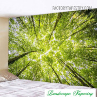 Green Leafed Trees Modern Nature Landscape Wall Art Tapestry