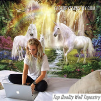 Waterfall Glade Unicorns Fantasy Animal Landscape Wall Art Tapestry